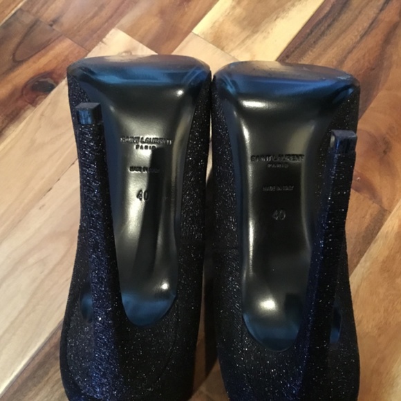 GORGEOUS SAINT LAURENT GLITTER CREPE EVENING 5” HEELS W/ HIGH BACK SZ IT 40 - Picture 8 of 10